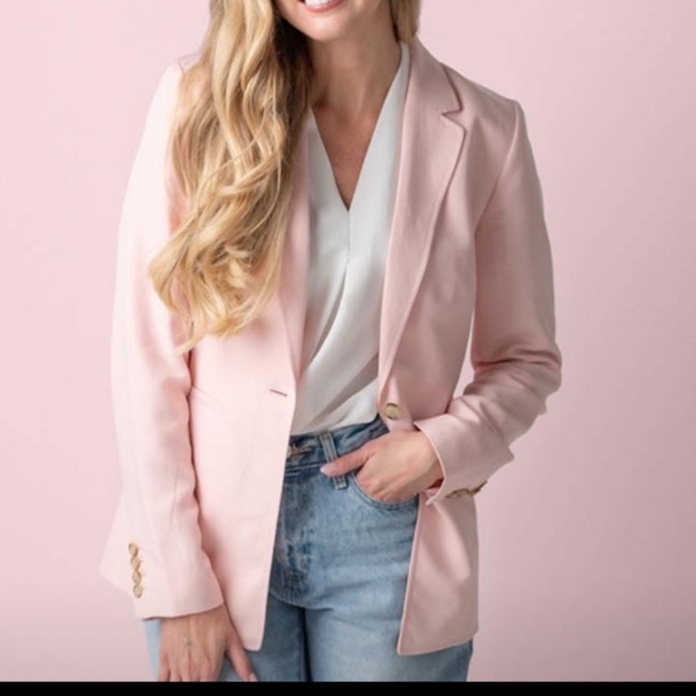 LOFT light pink blazer single button‎ front lyocell linen blend suit jacket Sz 0